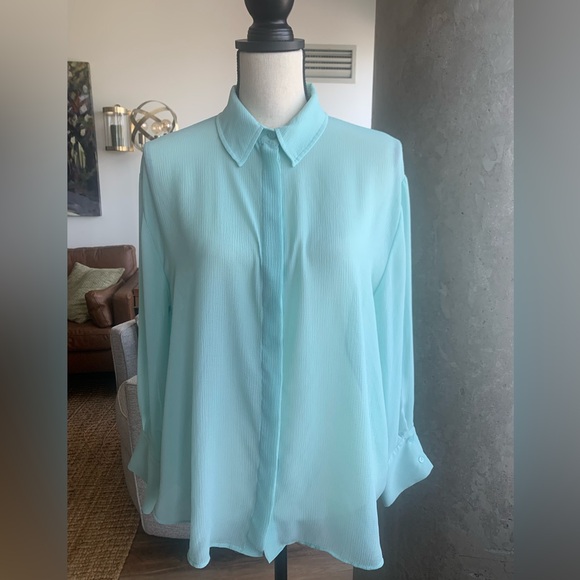 Zara Semi-Sheer blouse in a beautiful turquoise color - Picture 1 of 8